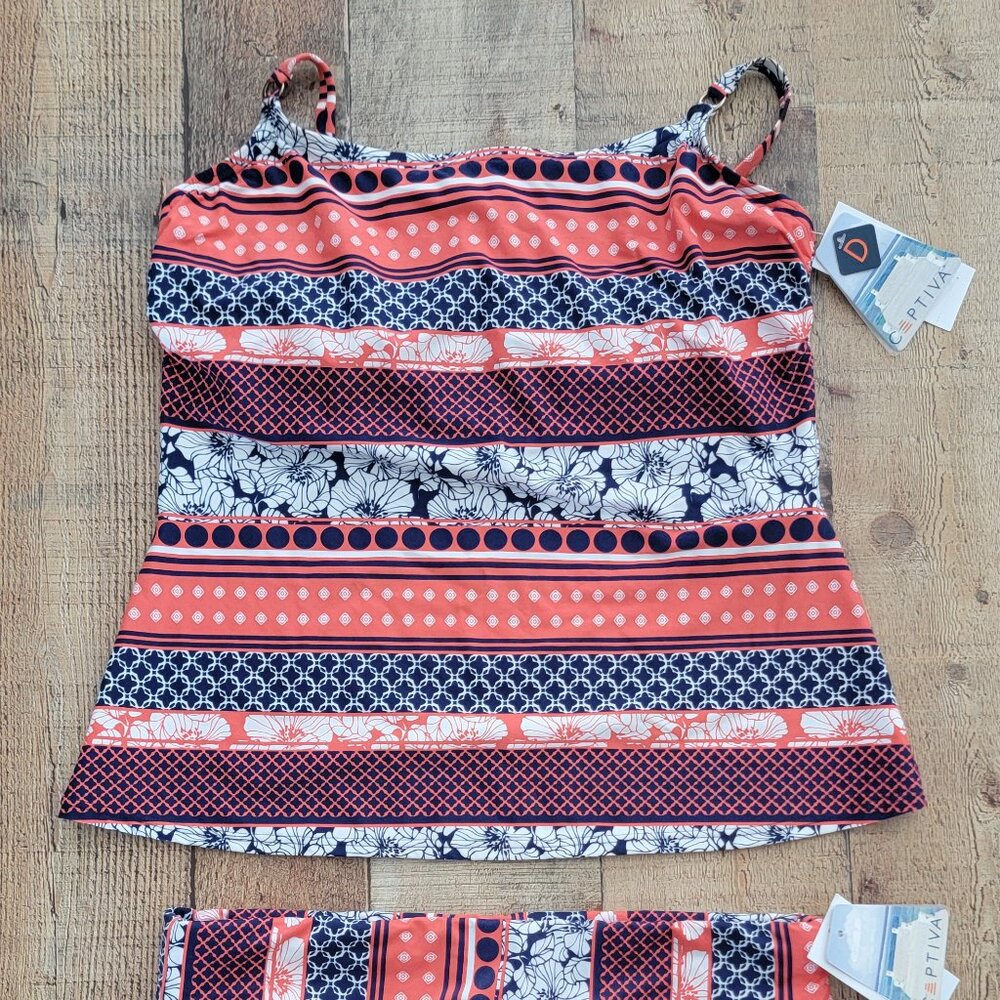 Captiva Coral and Navy Print Tankini Bathing Suit - Picture 3 of 16